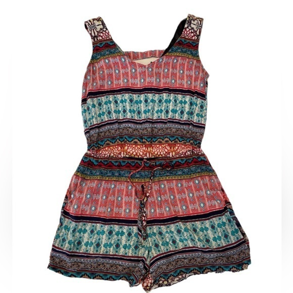 BeBop Boho Tribal Print Romper Sleeveless V-Neck Geometric Summer Festival Small